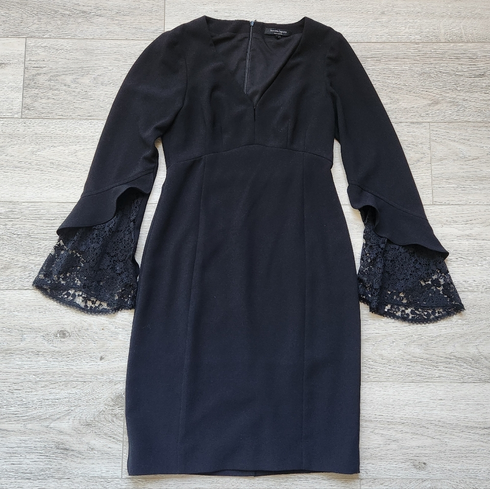 Nanette Lepore Black Betty Dress Bell Lace Long Sleeve Sheath Womens 2